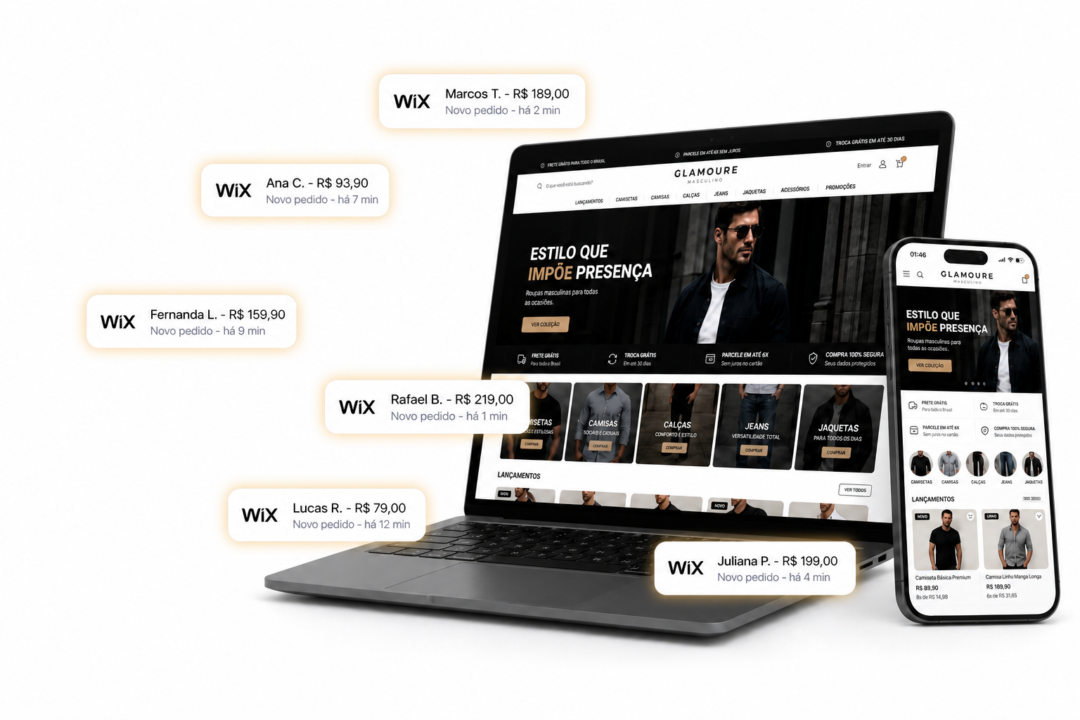 Mockup loja com notificações de venda